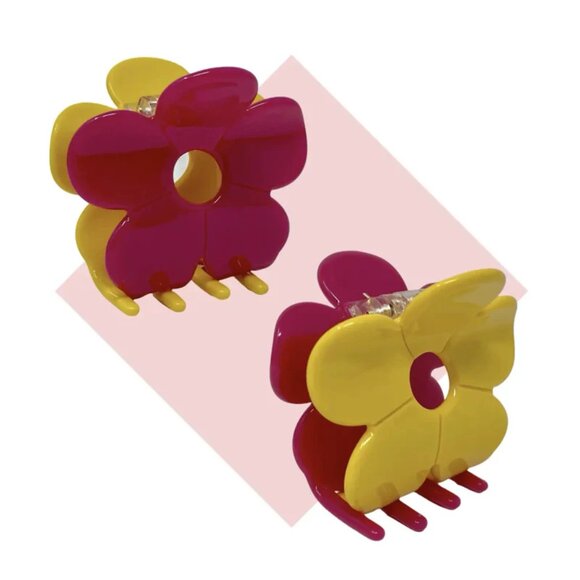 NWT Cleo Daisy Colorblock Pink and Yellow Hair Claw Clip - Picture 1 of 5
